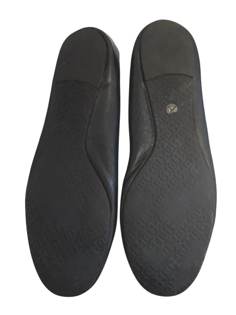 Tory Burch Black Leather Minnie Travel Ballet Flats Gold Logo Womens Size 12